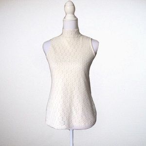 Charter Club Cream Lace Mock Neck Top XS